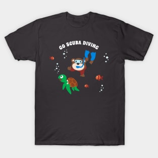 Diving with funny bear and turtle with cartoon style T-Shirt